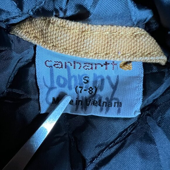 Carhartt Duck Canvas Quilted Jacket Youth Small 7-8 Tan Full Zip Hooded Bomber - Picture 7 of 16